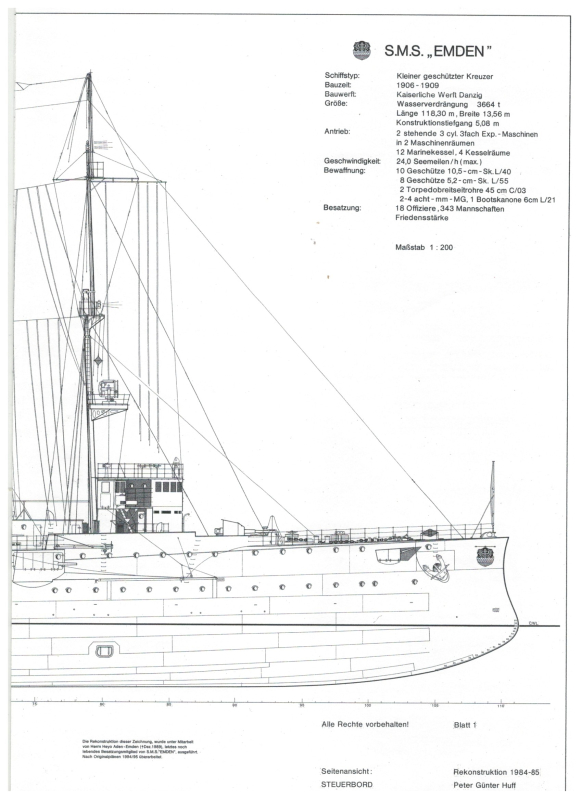 Peter Günter Huff; S.M.S.  "Emden" 1909-1914 Baupläne 1:200 (1 St.)